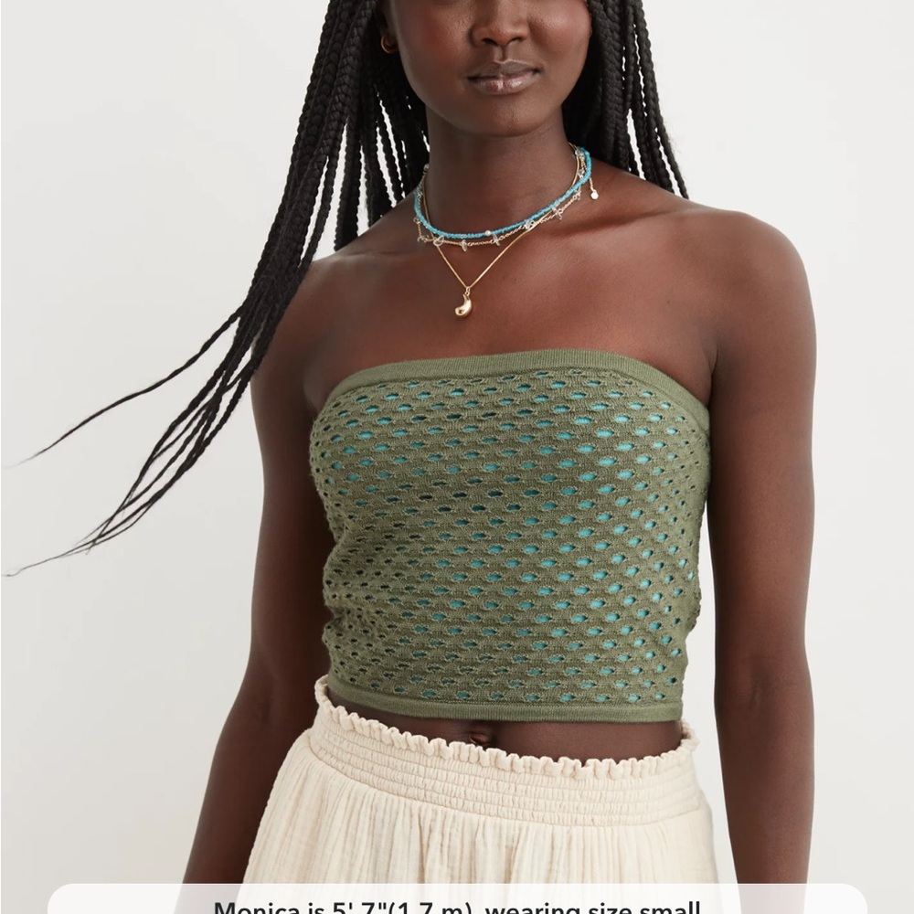 Aerie Olive Strapless Crochet Crop Top